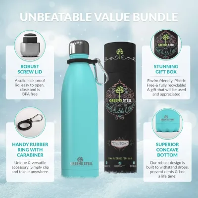 Gourde isotherme en acier inoxydable double paroi sous vide avec porte-gourde pour adultes et enfants - 12 oz, 17 oz et 25 oz