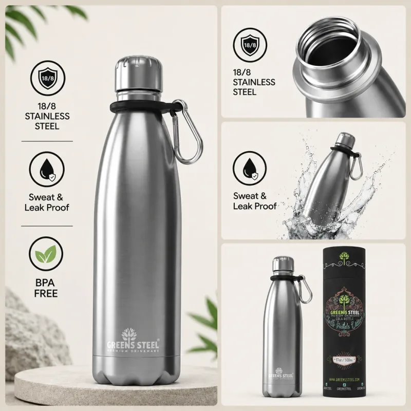 Gourde isotherme en acier inoxydable double paroi sous vide avec porte-gourde pour adultes et enfants - 12 oz, 17 oz et 25 oz