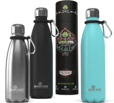 Gourde isotherme en acier inoxydable double paroi sous vide avec porte-gourde pour adultes et enfants - 12 oz, 17 oz et 25 oz
