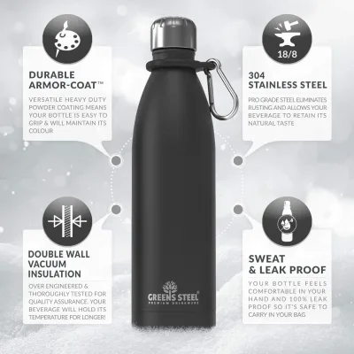 Gourde isotherme en acier inoxydable double paroi sous vide avec porte-gourde pour adultes et enfants - 12 oz, 17 oz et 25 oz