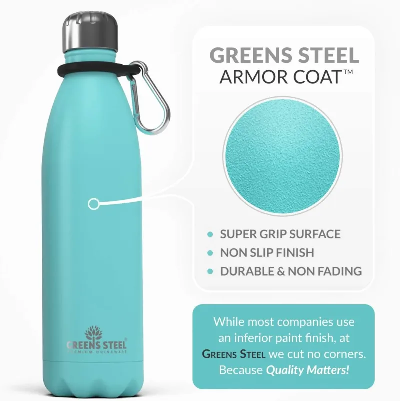 Gourde isotherme en acier inoxydable double paroi sous vide avec porte-gourde pour adultes et enfants - 12 oz, 17 oz et 25 oz