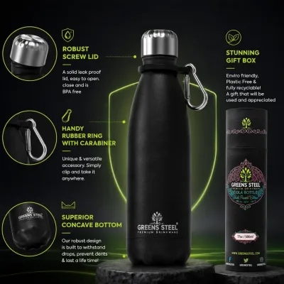 Gourde isotherme en acier inoxydable double paroi sous vide avec porte-gourde pour adultes et enfants - 12 oz, 17 oz et 25 oz