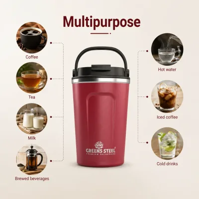 Stainless Steel Double Wall Insulated Coffee Mug dengan Lid dan Handle - 12 oz & 16 oz