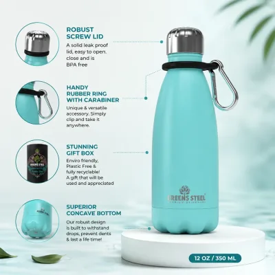 Gourde isotherme en acier inoxydable double paroi sous vide avec porte-gourde pour adultes et enfants - 12 oz, 17 oz et 25 oz