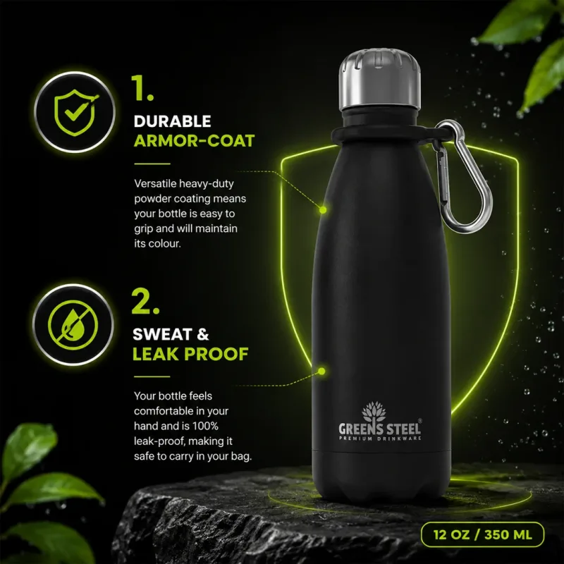 Gourde isotherme en acier inoxydable double paroi sous vide avec porte-gourde pour adultes et enfants - 12 oz, 17 oz et 25 oz