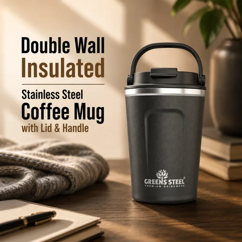 Stainless Steel Double Wall Insulated Coffee Mug dengan Lid dan Handle - 12 oz & 16 oz