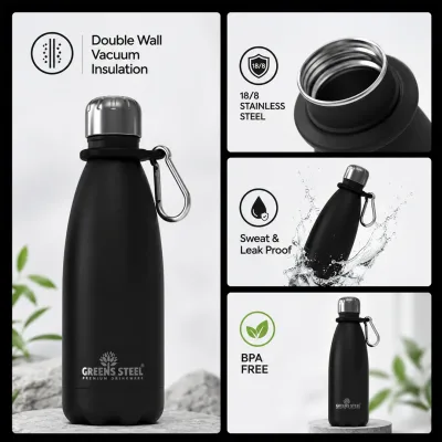 Gourde isotherme en acier inoxydable double paroi sous vide avec porte-gourde pour adultes et enfants - 12 oz, 17 oz et 25 oz