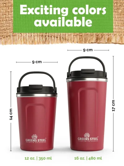 Stainless Steel Double Wall Insulated Coffee Mug dengan Lid dan Handle - 12 oz & 16 oz