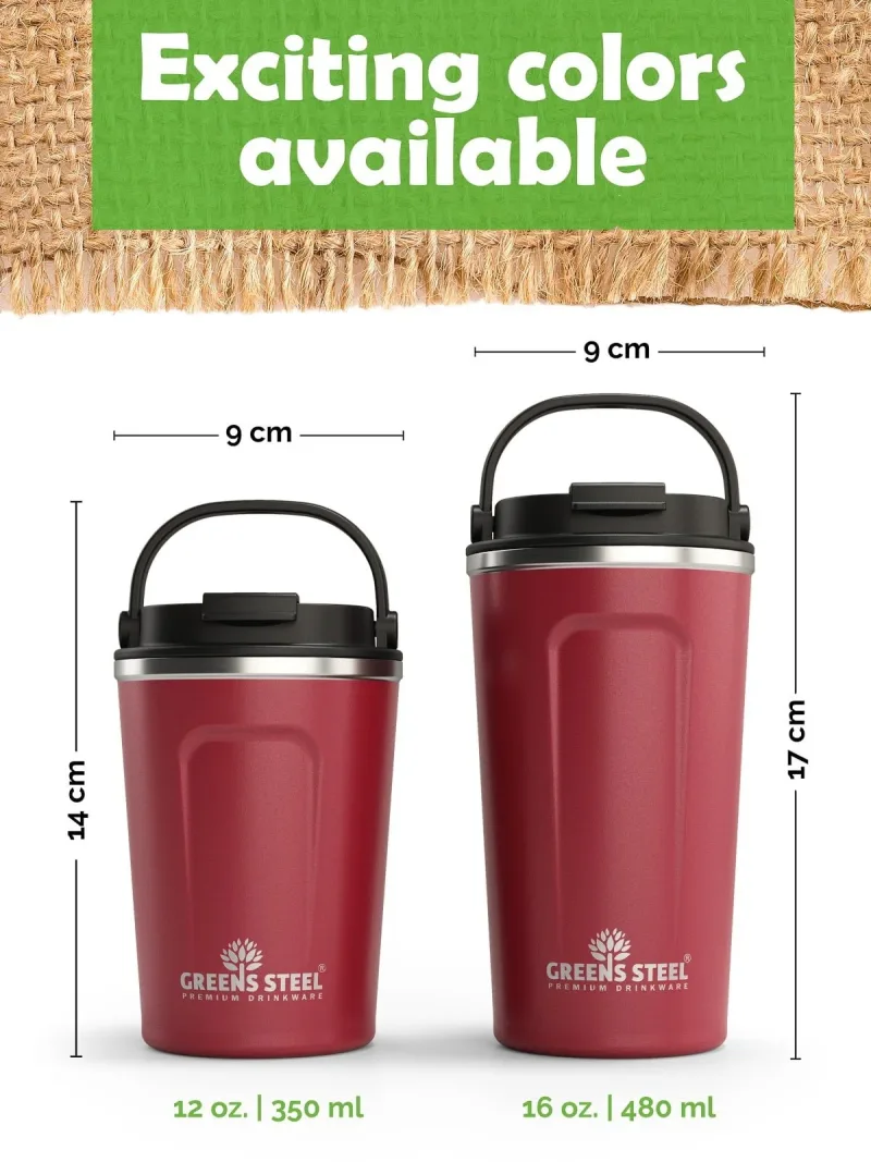 Stainless Steel Double Wall Insulated Coffee Mug dengan Lid dan Handle - 12 oz & 16 oz