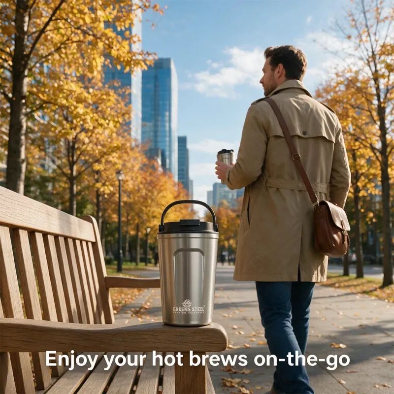 Stainless Steel Double Wall Insulated Coffee Mug dengan Lid dan Handle - 12 oz & 16 oz