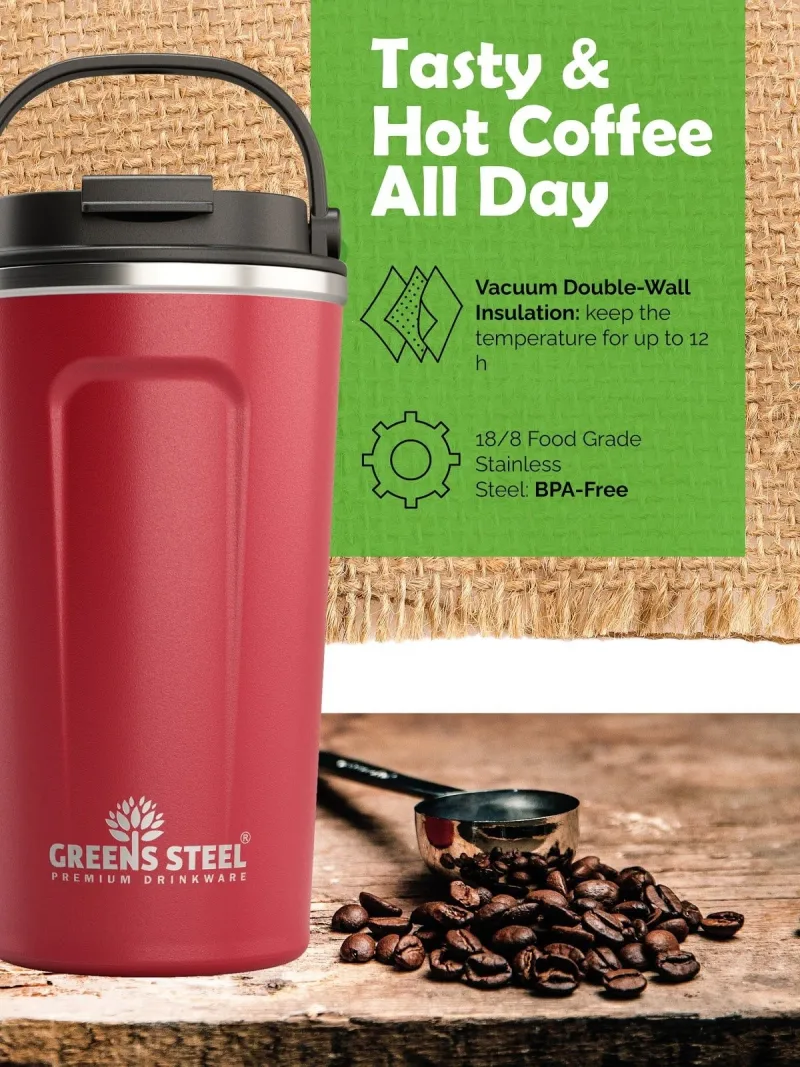 Stainless Steel Double Wall Insulated Coffee Mug dengan Lid dan Handle - 12 oz & 16 oz