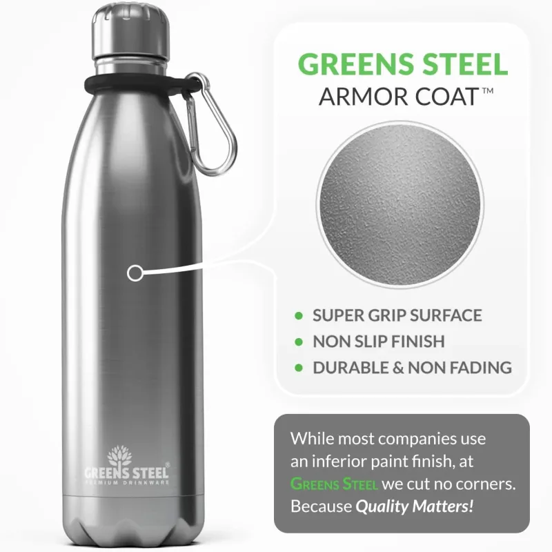 Gourde isotherme en acier inoxydable double paroi sous vide avec porte-gourde pour adultes et enfants - 12 oz, 17 oz et 25 oz
