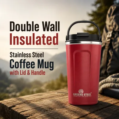 Stainless Steel Double Wall Insulated Coffee Mug dengan Lid dan Handle - 12 oz & 16 oz