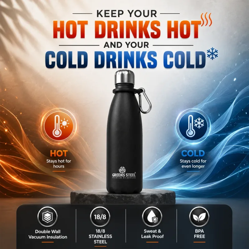 Gourde isotherme en acier inoxydable double paroi sous vide avec porte-gourde pour adultes et enfants - 12 oz, 17 oz et 25 oz