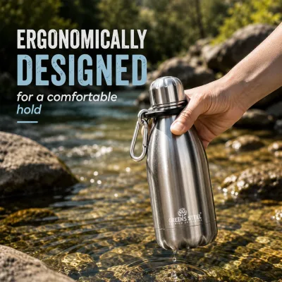 Gourde isotherme en acier inoxydable double paroi sous vide avec porte-gourde pour adultes et enfants - 12 oz, 17 oz et 25 oz