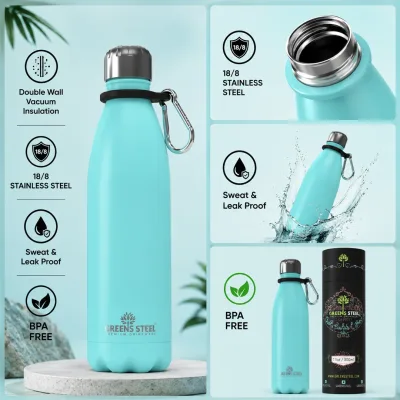 Gourde isotherme en acier inoxydable double paroi sous vide avec porte-gourde pour adultes et enfants - 12 oz, 17 oz et 25 oz