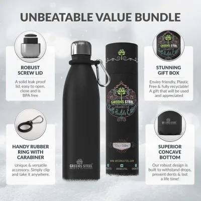 Gourde isotherme en acier inoxydable double paroi sous vide avec porte-gourde pour adultes et enfants - 12 oz, 17 oz et 25 oz