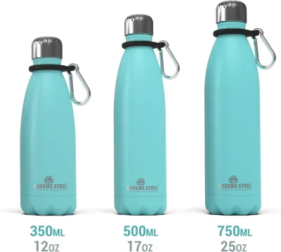 Gourde isotherme en acier inoxydable double paroi sous vide avec porte-gourde pour adultes et enfants - 12 oz, 17 oz et 25 oz