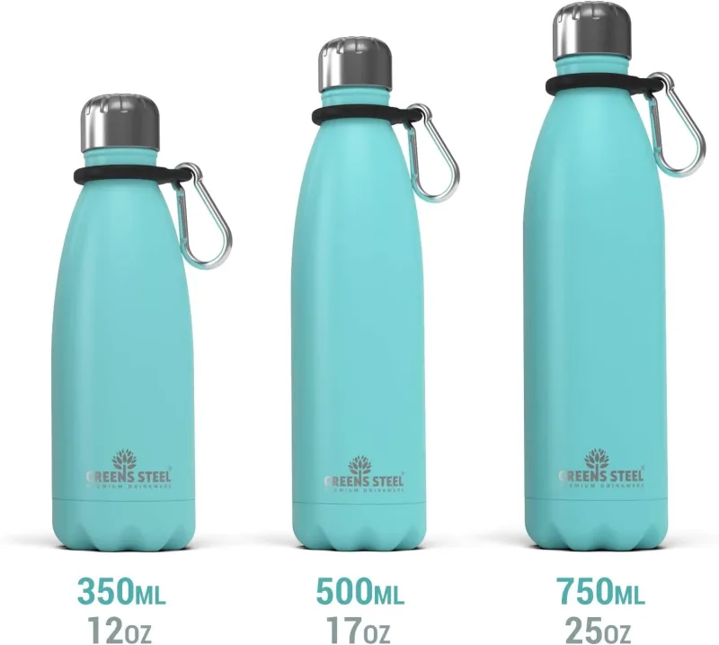 Gourde isotherme en acier inoxydable double paroi sous vide avec porte-gourde pour adultes et enfants - 12 oz, 17 oz et 25 oz