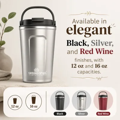 Stainless Steel Double Wall Insulated Coffee Mug dengan Lid dan Handle - 12 oz & 16 oz