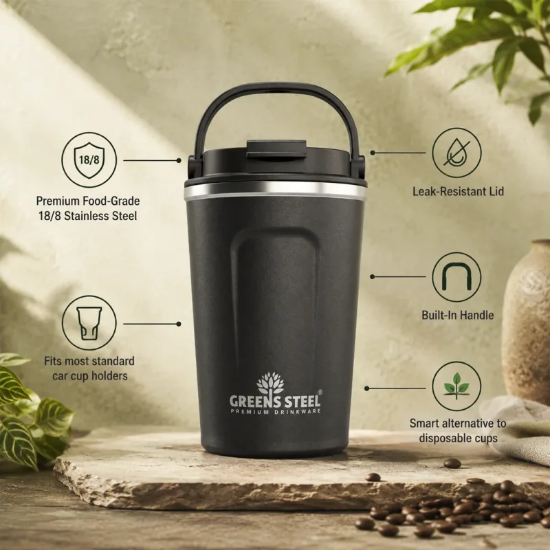 Stainless Steel Double Wall Insulated Coffee Mug dengan Lid dan Handle - 12 oz & 16 oz
