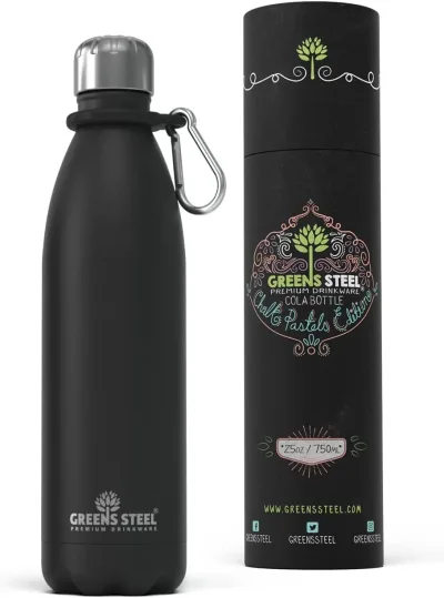 Gourde isotherme en acier inoxydable double paroi sous vide avec porte-gourde pour adultes et enfants - 12 oz, 17 oz et 25 oz