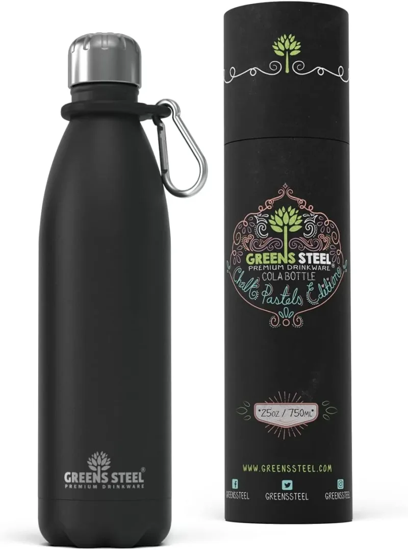 Gourde isotherme en acier inoxydable double paroi sous vide avec porte-gourde pour adultes et enfants - 12 oz, 17 oz et 25 oz