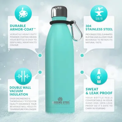 Gourde isotherme en acier inoxydable double paroi sous vide avec porte-gourde pour adultes et enfants - 12 oz, 17 oz et 25 oz